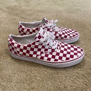 Vans Checkered Shoes (Women’s 10) Lowtop, Burgundy, Red, White, Sneakers